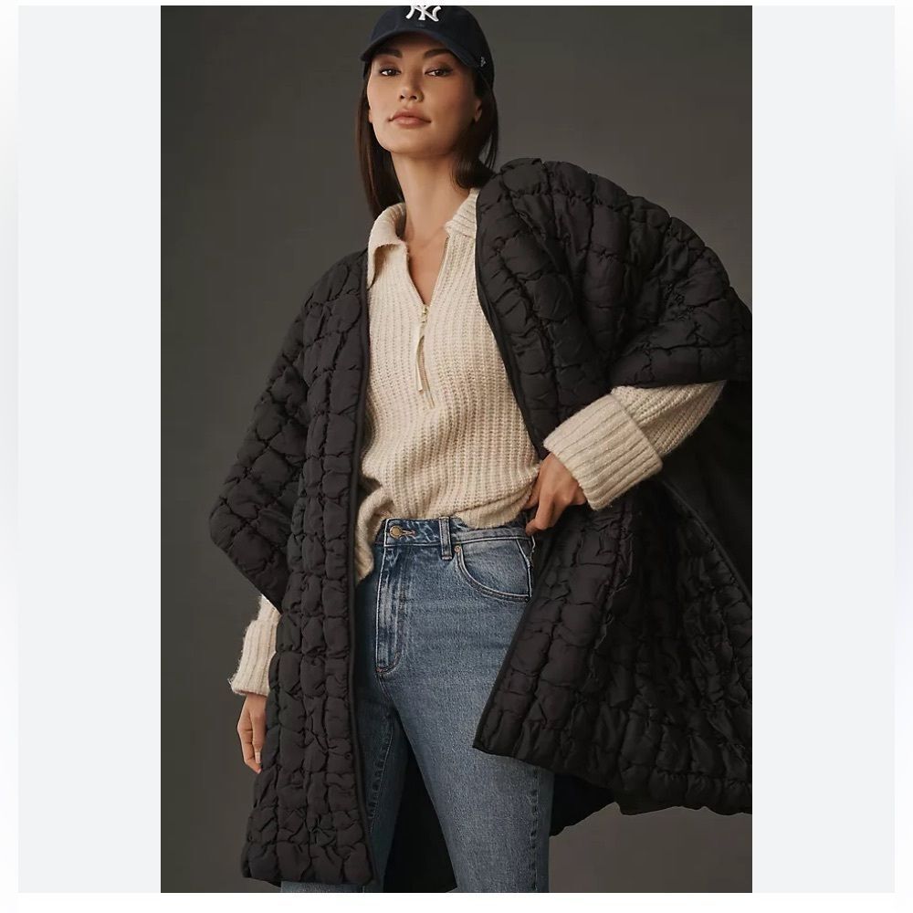 Anthropologie Oversized Puffer Kimono in Black One Size - Picture 2 of 7
